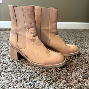 Free People Beige Leather Ankle Booties